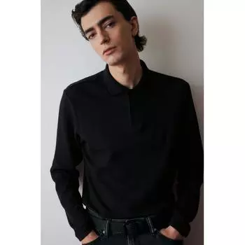 Рубашка поло HM Ribbed, стандартный крой, черная XS