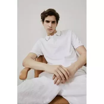 Рубашка поло HM slim fit из хлопка белая XS