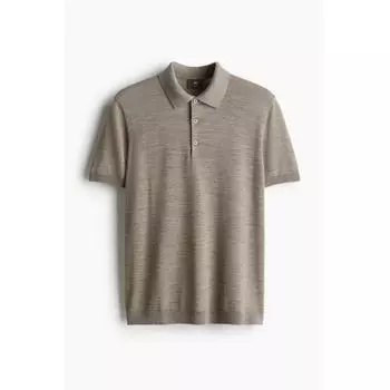 Рубашка поло HM slim Fit из шерсти, цвет темно-бежевый меланж XS
