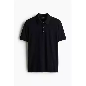 Рубашка поло HM slim fit из шерсти, темно-синяя S