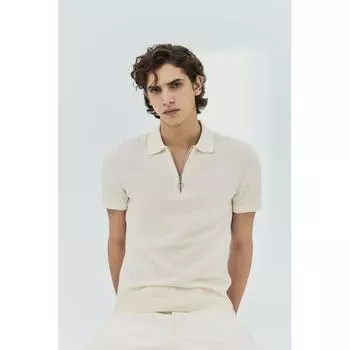 Рубашка поло HM slim fit из текстурированного трикотажа кремового цвета L