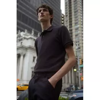 Рубашка поло HM slim fit темно-синего цвета XS