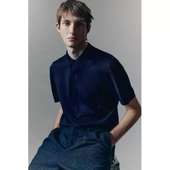 Рубашка поло HM slim fit темно-синего цвета XS