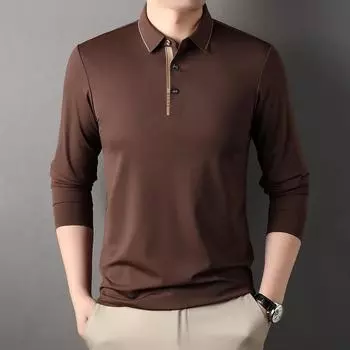 Рубашка поло из хлопка пике, мужская деловая, с длинными рукавами, весна и осень, новая свободная дышащая модная футболка с лацканами для мужчин M
