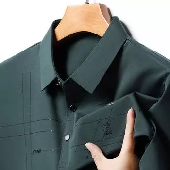 Рубашка поло из ледяного шелка, мужская летняя свободная футболка с короткими рукавами и лацканами, быстросохнущая футболка для папы, деловая футболка M синий