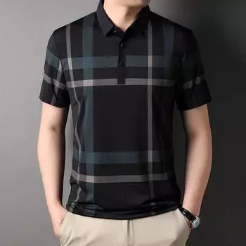 Рубашка-поло из ледяного шелка, мужская летняя одежда для папы, деловая повседневная мужская футболка среднего возраста с короткими рукавами и лацканами M