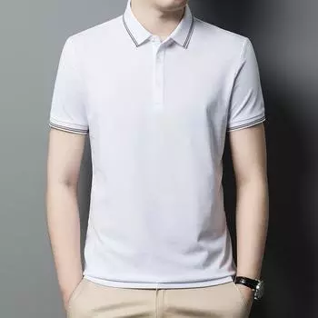 Рубашка-поло из шелкового шелка Mulberry, мужская летняя повседневная футболка с короткими рукавами и лацканами в деловом стиле, мужские свободные мужские топы с короткими рукавами среднего возраста M