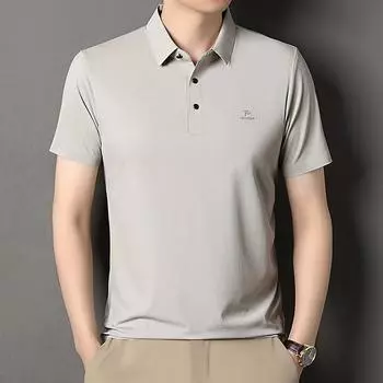 Рубашка поло Летняя шелковая с лацканами и короткими рукавами, мужская летняя повседневная футболка с короткими рукавами M