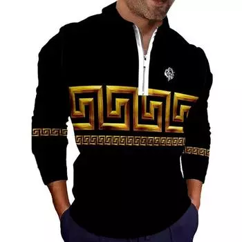 Рубашка поло, модная 3D футболка, рубашка поло на молнии, повседневная с коротким рукавом, летняя уличная одежда, мужская одежда S чёрный