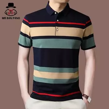 Рубашка поло MSP Мужская летняя мужская футболка с коротким рукавом и лацканами, полосатый свитер, рубашка поло на пуговицах S