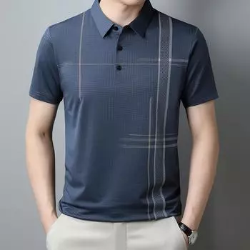 Рубашка поло Мужская футболка с короткими рукавами Топ с короткими рукавами Высококачественная модная повседневная рубашка с полосатыми лацканами и эластичным низом M