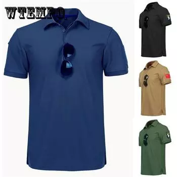 Рубашка поло, мужская летняя армейская камуфляжная рубашка-поло, мужская быстросохнущая рубашка-поло с карманами на руку XXXL хаки