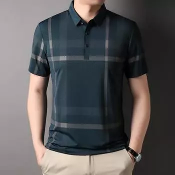 Рубашка поло мужская летняя одежда для папы, повседневная деловая футболка с коротким рукавом и лацканами для мужчин среднего возраста M