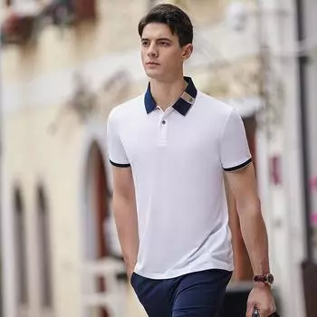 Рубашка ПОЛО, мужская летняя тонкая шелковистая дышащая мужская рубашка поло с короткими рукавами и лацканами с цветными блоками, модная футболка для мужчин 2XL