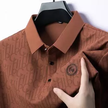 Рубашка поло мужская, высококачественная, повседневная, с принтом букв, шелковая, бесшовная, с короткими рукавами, с лацканами M кирпич красный