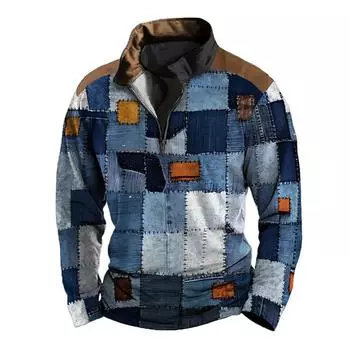 Рубашка поло на молнии 3D с цифровой печатью для мужчин, уличная спортивная мода, толстовка с капюшоном, повседневная S