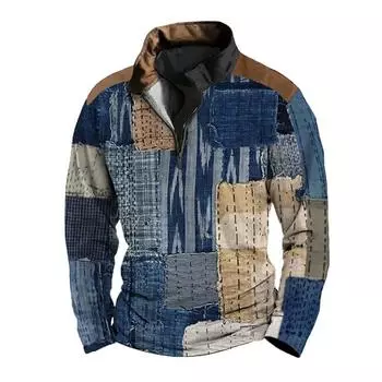 Рубашка поло на молнии 3D с цифровой печатью для мужчин, уличная спортивная мода, толстовка с капюшоном, повседневная S