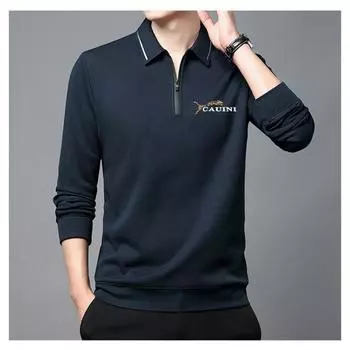 Рубашка поло на молнии. Осенне-зимняя футболка с флисовой подкладкой и отворотами с длинными рукавами. Нижняя рубашка. M