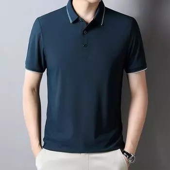 Рубашка поло, новая мужская повседневная рубашка с короткими рукавами и застежкой на пуговицы, тонкая рубашка, весна и осень, тонкий однотонный лацкан, модный свободный топ XXS чёрный