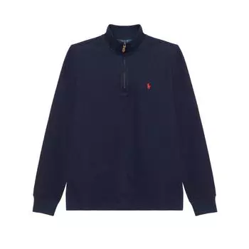 Рубашка поло Polo Ralph Lauren FW24, однотонная, с логотипом Little Pony, воротником-стойкой, застежкой-молнией до середины голени, с длинными рукавами, детские топы синего цвета 323953023-001 L