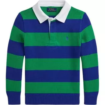 Рубашка поло Polo Ralph Lauren FW24 Полосатый пуловер с вышитым маленьким пони, детские топы с длинными рукавами, зеленый CWPOSWEY6820524-999 S