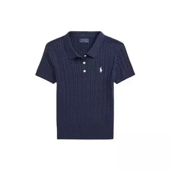 Рубашка поло Polo Ralph Lauren Ss24 с вышитыми пуговицами и логотипом в виде маленького пони, детские топы с коротким рукавом, темно-синего цвета CWPOSWEG6820439-400 S