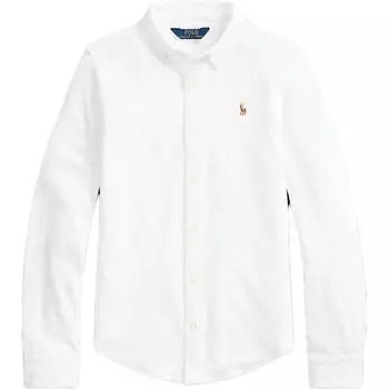 Рубашка Polo Ralph Lauren FW23 Детская Однотонная Вышивка Логотипа Длинный Рукав Детские топы Белый CWPOWOVG6820077-100 L