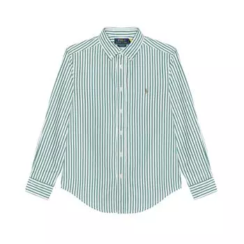 Рубашка Polo Ralph Lauren FW24 в полоску, на пуговицах, плиссированная, зеленого и белого цвета, детские топы 323862260-035 M