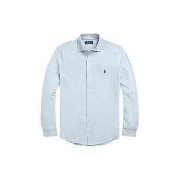 Рубашка Polo Ralph Lauren из сетчатой ткани с жаккардовым узором, воротником на пуговицах и логотипом, мужская рубашка светло-синего цвета 710899073-002 M