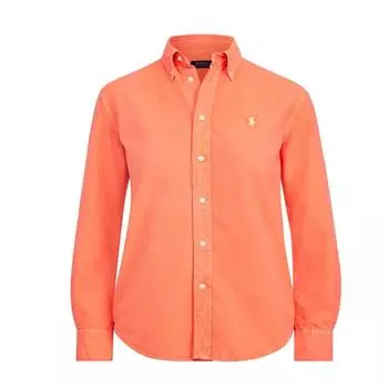 Рубашка поло Ralph Lauren однотонная с длинным рукавом и вышивкой маленького пони, женская, красная 211732598-007 XS