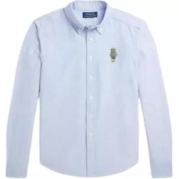 Рубашка Polo Ralph Lauren, однотонная, с вышитым логотипом, однобортная, с воротником и длинным рукавом, детские топы, синяя CWPOWOVY6820539-400 L