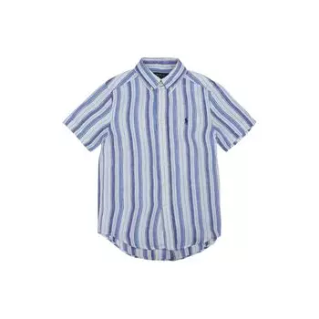 Рубашка Polo Ralph Lauren с цветными блоками, заостренным воротником, на пуговицах, в полоску, с коротким рукавом, детские рубашки небесно-голубого цвета 323934866-001 L