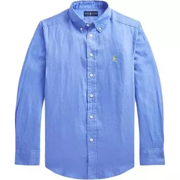 Рубашка Polo Ralph Lauren Ss22 с логотипом, острым воротником, на пуговицах, прямая, с длинным рукавом, детские рубашки небесно-голубого цвета 323865270-003 M