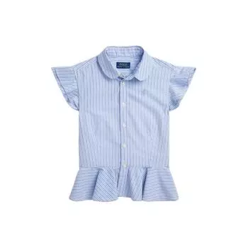 Рубашка Polo Ralph Lauren Ss24 с полосатым принтом, однобортная, с кукольным воротником, без рукавов, синяя, для детей, топы CWPOWOVG6820096-400 XL