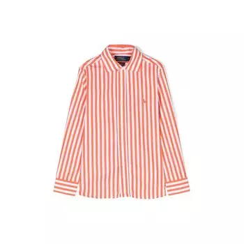 Рубашка Polo Ralph Lauren Ss24 с полосатым воротником, однобортная, с длинным рукавом, детские рубашки цвета лавы и оранжевого 322926259-001 XL