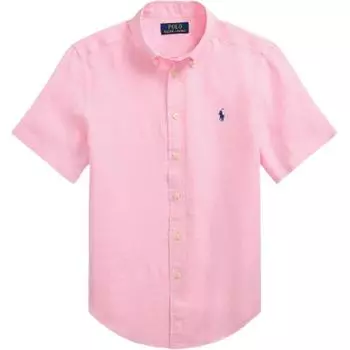 Рубашка Polo Ralph Lauren Ss25 с вышивкой пони, острым воротником и коротким рукавом на пуговицах, розовая, детская, детские рубашки 323971498-003 M