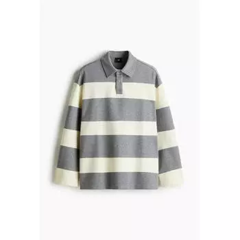 Рубашка поло с длинным рукавом HM свободного кроя серо-белая в полоску S