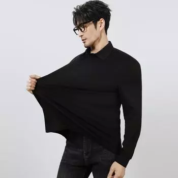 Рубашка поло с длинным рукавом, мужская деловая повседневная футболка с лацканами, модный тренд на осень и зиму M белый