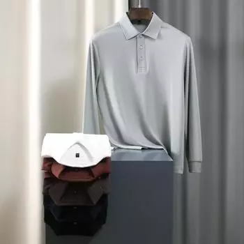 Рубашка поло с длинным рукавом, мужская деловая повседневная футболка с лацканами, высокая чувствительность, осенне-зимняя однотонная универсальная тенденция M темно-синий