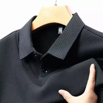 Рубашка поло с длинным рукавом, мужская, премиум-класса, деловая, повседневная, мужская, поддельная, из двух частей, полосатая футболка с рукавами M серый