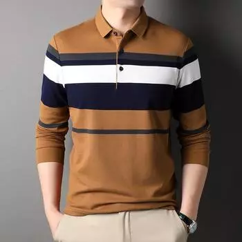 Рубашка поло с длинным рукавом, мужское нижнее белье с лацканами, блузка, осенняя, новая, для среднего возраста, модная футболка M