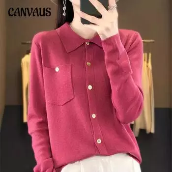 Рубашка поло с длинным рукавом, женский свитер, осенний прямой трикотажный топ с лацканами S хаки