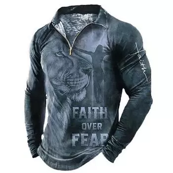 Рубашка поло с длинными рукавами и рисунком льва из серии Street Style, тонкая и удобная винтажная мужская рубашка поло ранней осени. S