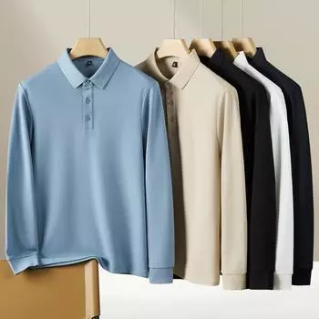 Рубашка поло с длинными рукавами из шелка Mulberry, мужская, деловая, повседневная, однотонная, нижняя рубашка, осенне-зимняя, легкая, роскошная, мужская одежда M белый