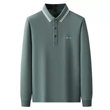 Рубашка поло с длинными рукавами из шелка Mulberry, мужская, с вышивкой, для бизнеса, отдыха, легкая, роскошная, осенне-зимняя, подходящая по цвету футболка M хаки