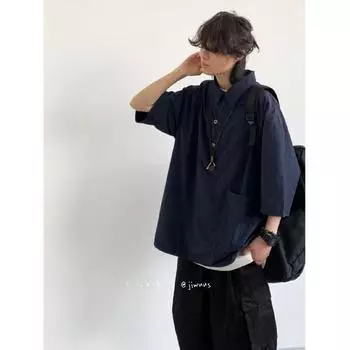 Рубашка поло с коротким рукавом и воротником, мужская рубашка с коротким рукавом, нишевый дизайн, минималистская рубашка, парный топ для колледжа M синий