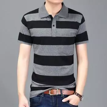Рубашка поло с коротким рукавом, мужская футболка, свободная полосатая рубашка поло для мужчин, летняя рубашка S