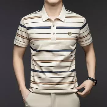 Рубашка поло с коротким рукавом в полоску, деловая, повседневная, с лацканами, мужская, тонкая, средняя, синяя футболка, нижняя рубашка, верхняя одежда M