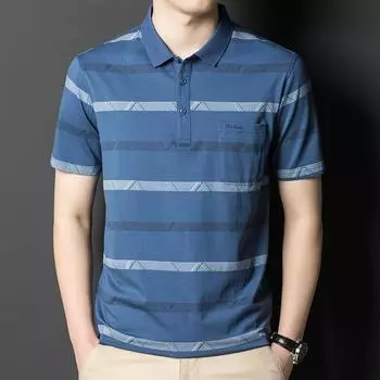 Рубашка поло с короткими рукавами для мужчин, летняя новая полосатая деловая одежда с лацканами, тонкая одежда для папы среднего возраста M