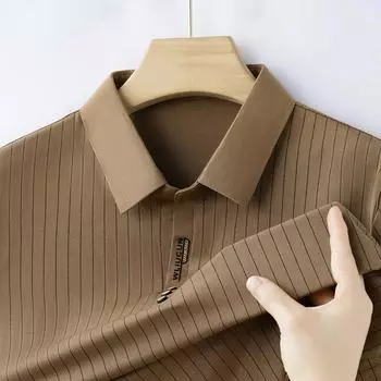 Рубашка поло с короткими рукавами и вырезом-ножницами на лето и осень, мужская футболка в полоску с воротником-лацканами, повседневная, драпированная, не требующая глажки M